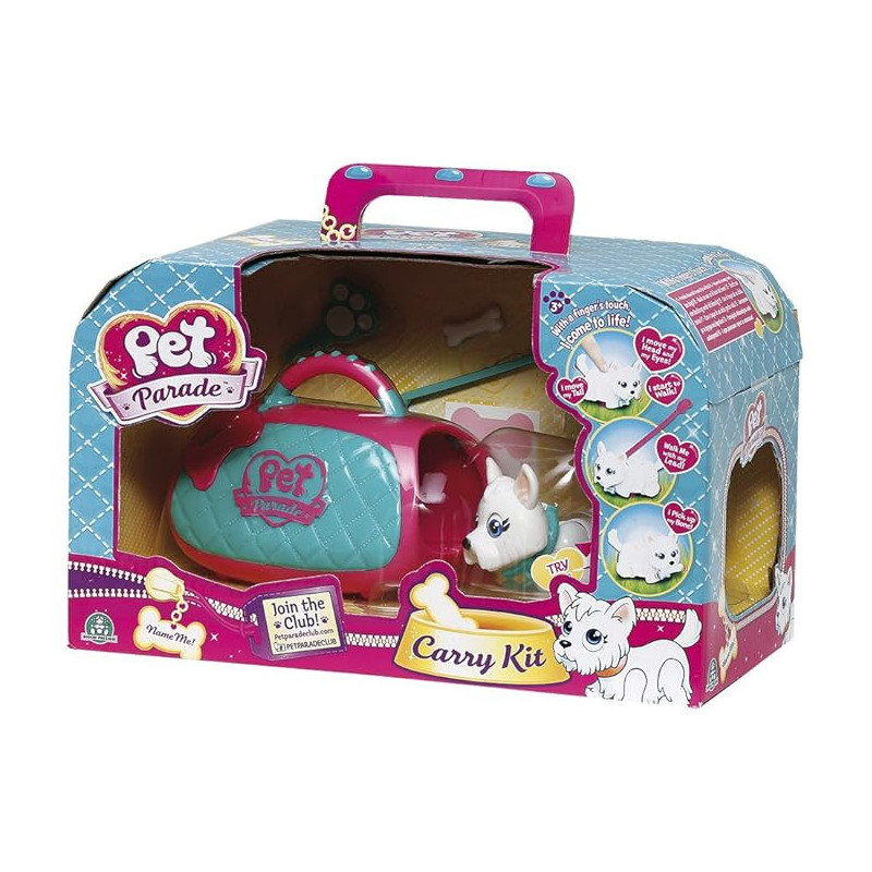 Pet Parade Giochi Preziosi – Cucciolo + Portantina | Giocattolo Interattivo 3+ anni