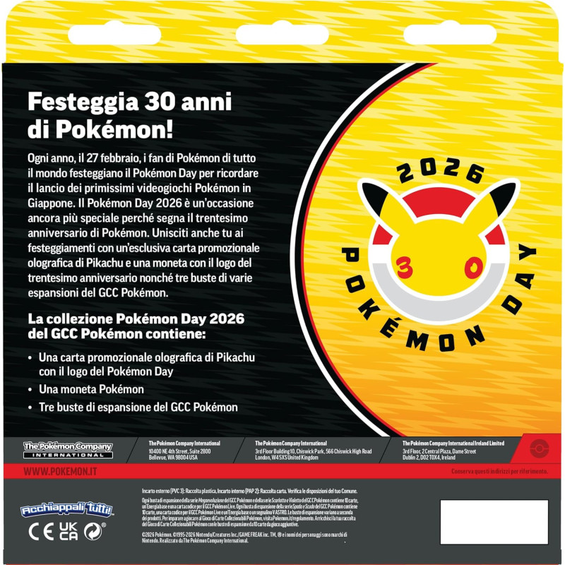 Collezione Pokémon Day 2026 – Carta Pikachu Rara 30° Anniversario